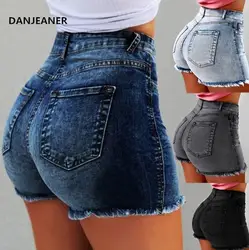 DANJEANER высокая талия джинсовые шорты Bodycon рваные короткие джинсы с кисточкой плюс размеры 5XL 2019 новые летние женские шорты