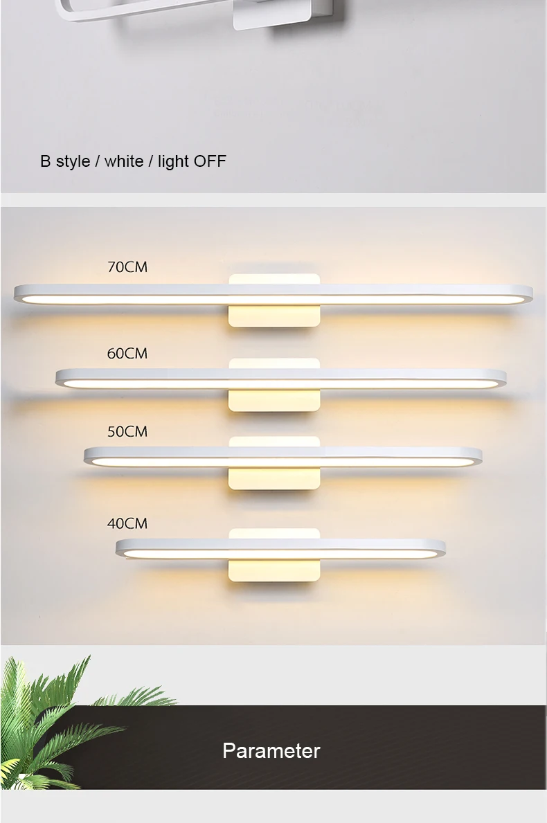 Современный светодиодный светильник-зеркало 0,4 м~ 0,7 м, настенный светильник для ванной, спальни, изголовья, настенное бра, лампе, декоративный белый/черный цвет, spelho banheiro