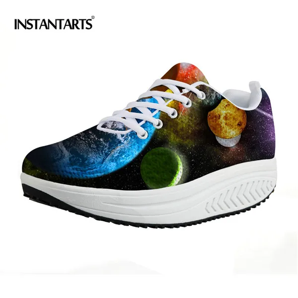 INSTANTARTS черный Для женщин Фитнес спортивная женская обувь на платформе Космические Планеты Galaxy тапки формирования тела тонизирующий для похудения обувь - Цвет: CC3192AS