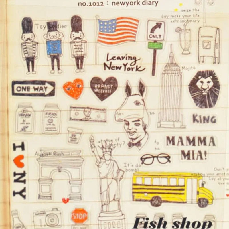 Newyork дневник прозрачный тонкий клей резиновые наклейки Скрапбукинг американский стиль декоративная наклейка для планировщика канцелярские товары
