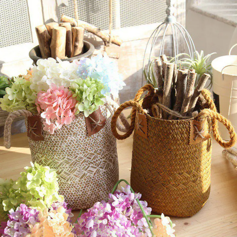 Натуральная солома корзина ручной работы Seagrass цветочный горшок настольная корзина для хранения/украшения сада