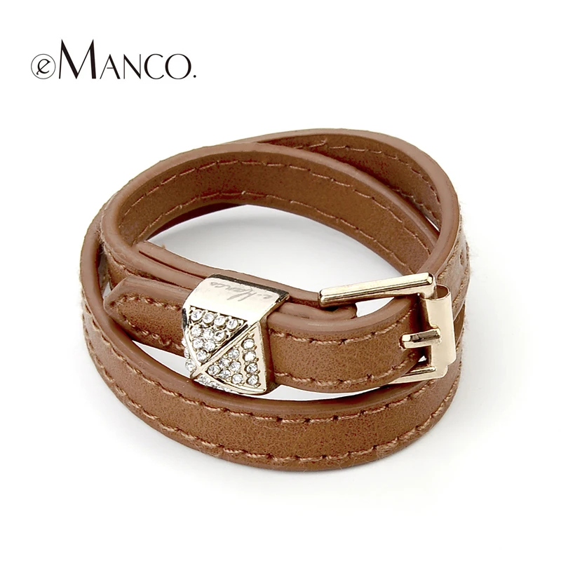 

eManco three colors leather bracelets for unisex zinc alloy rhinestone concise trendy accessories charm bracelets pulseras mujer
