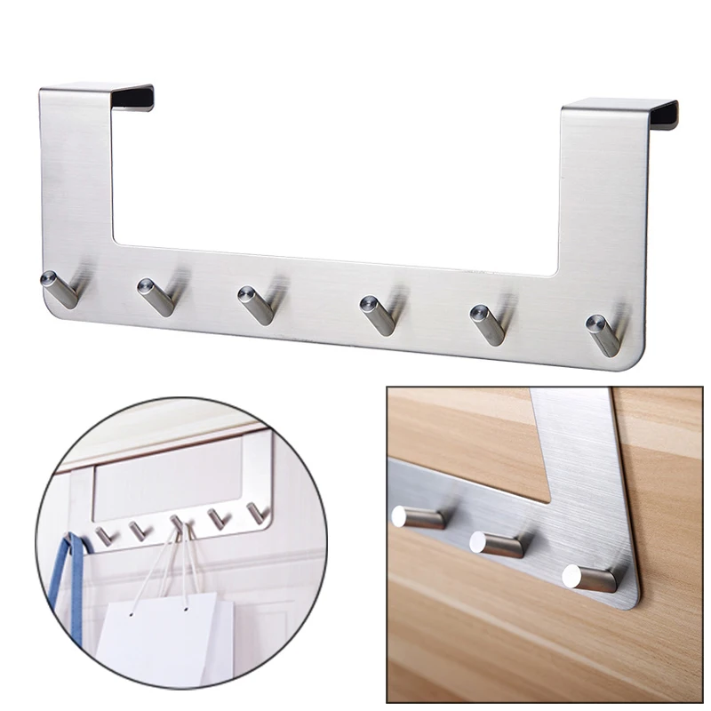 

6Pcs Hooks Bathroom Kitchen Door Bar Clothes Key Towel Holder Hook Stainless Steel Heavy Duty Hanger Hooks For Hanging