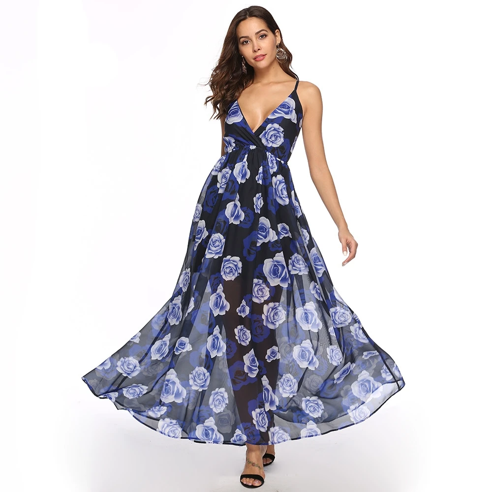 deep v neck backless maxi dress