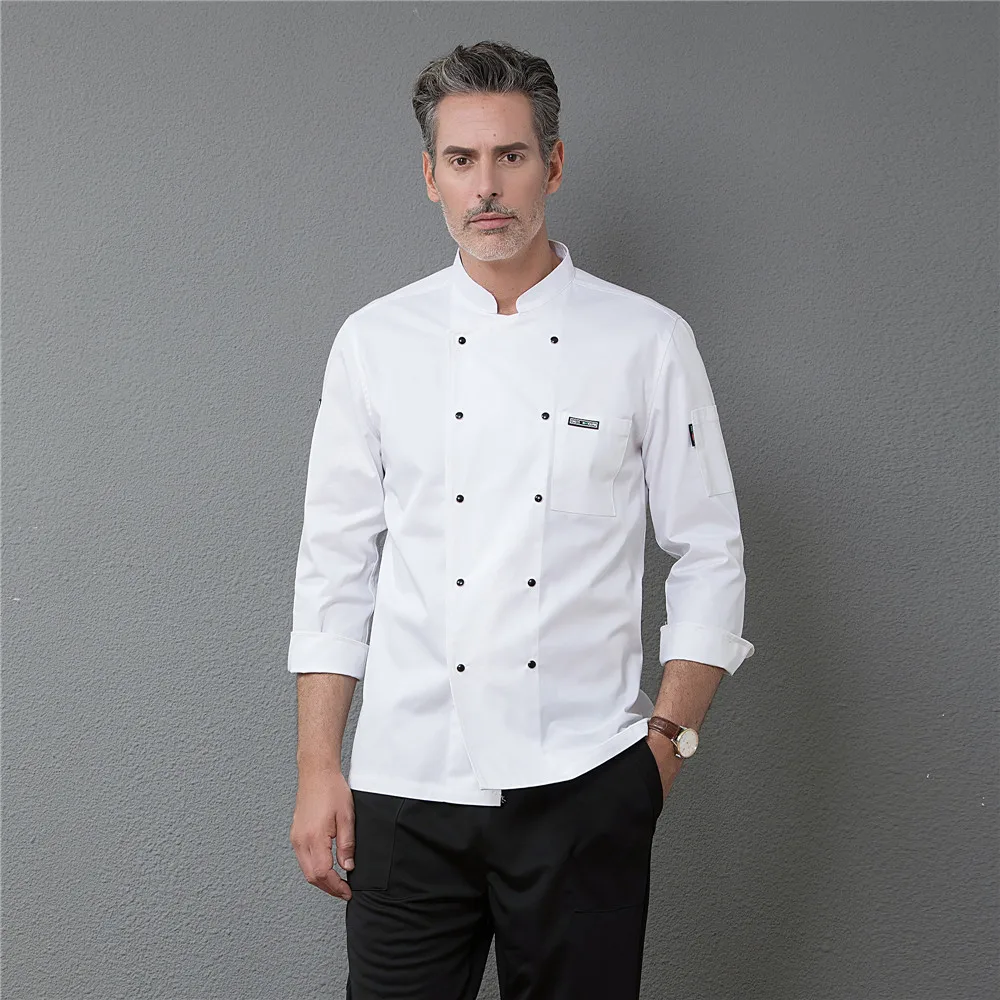 Шеф-повара Cuisinier кухонная рабочая одежда куртки с длинным рукавом двубортный Cocina Ресторан приготовления пищи Униформа еда обслуживание комбинезоны - Цвет: Coat1