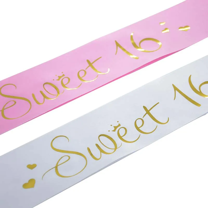 White Pink Sweet 16 Princess Birthday Sash Girls 16th Birthday Party Decoration Supplies Favor Gifts