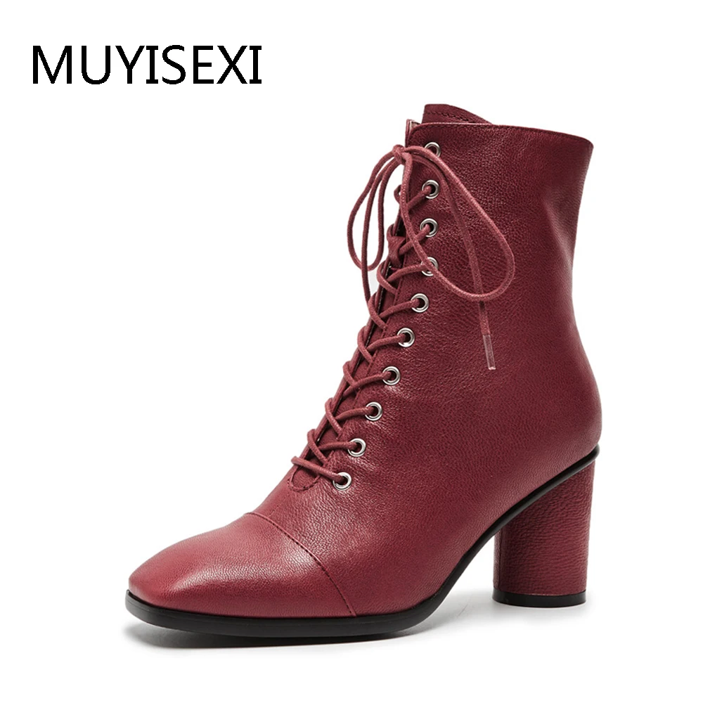 

Ankle Boots High Quality Sheepskin Shoes Black Handmade Boots With Short Plush Women Genuine Leather Winter Boots AM16 MUYISEXI