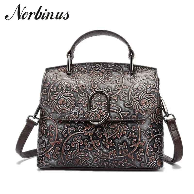 

Norbinus Leather Women Handbags Female Designers Tote Genuine Leather Shoulder Bag Ladies Flower Floral Messenger Crossbody Bags