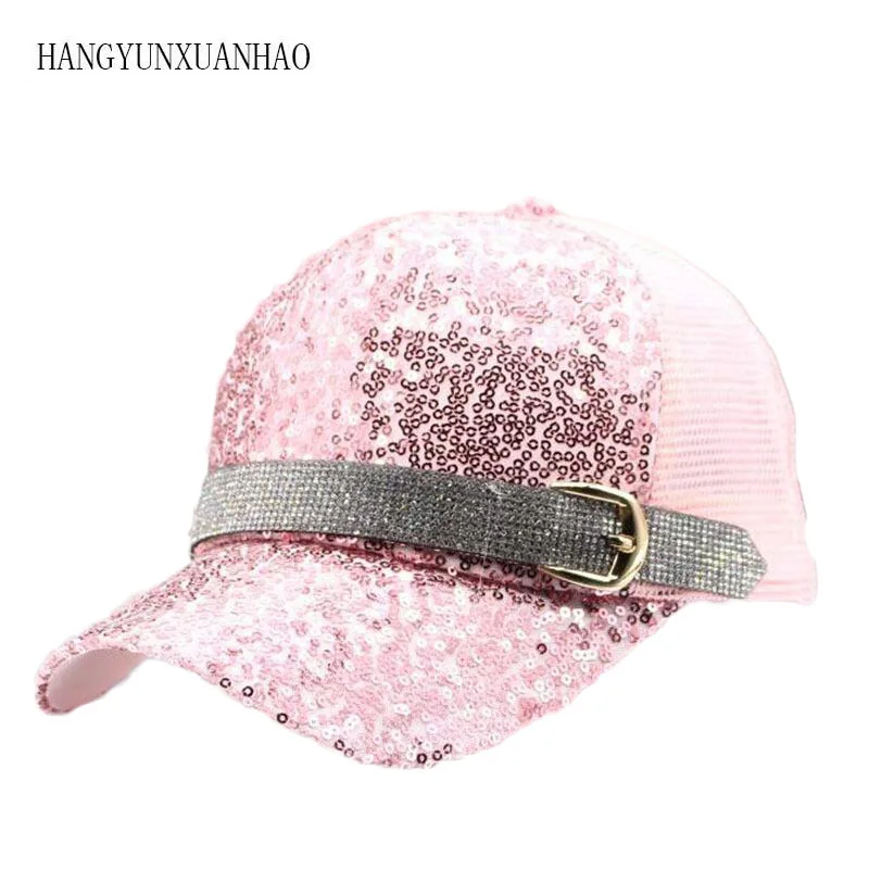 

Men Women Fashion Breathable Mesh Sequined Shiny Baseball Caps Summer Sun Glitter Bun Snapback Adjustable Trucker Sun Hat