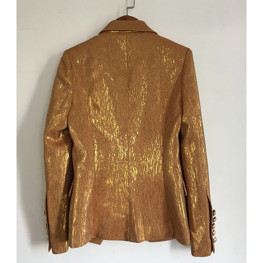 Hight Quality New Fashion 2019 Designer Blazer Jacket Women's Lion Metal Buttons Double Breasted Blazer Outer Coat Gold