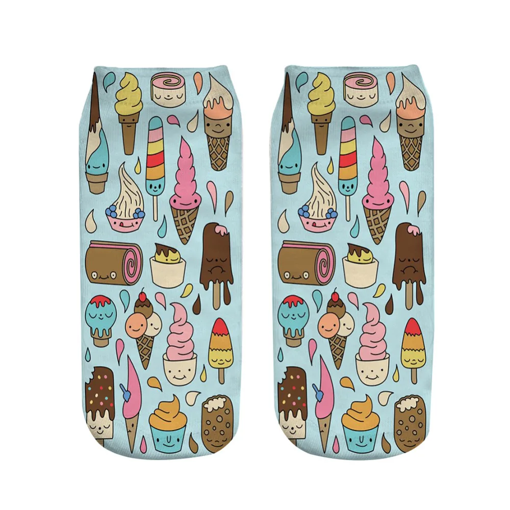 

New Arrive Cool Design Ice Cream 3D Socks Women Fashion Men Cotton Socks Unisex Novelty Socks art Pattern Funny Low Ankle Sock
