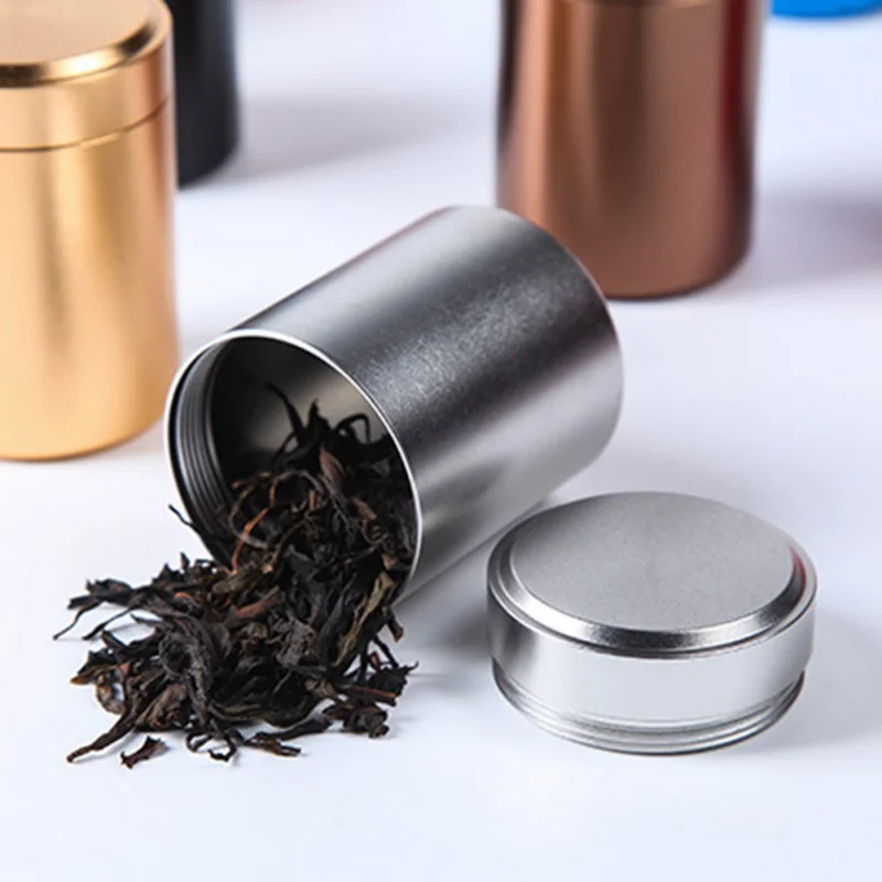 

Tea Caddy Mini Tea Organizer Storage Leaves Container Coffee Sealed Powder Cans Boxes Travel Aluminum Caddy Portable