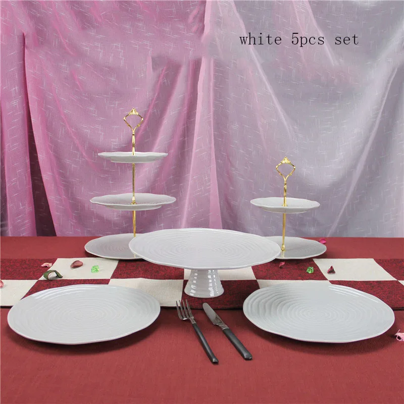 

cake stand set 5 pieces white cupcake display tool for wedding cake candy plate party event Kitchen dinner bar bakeware