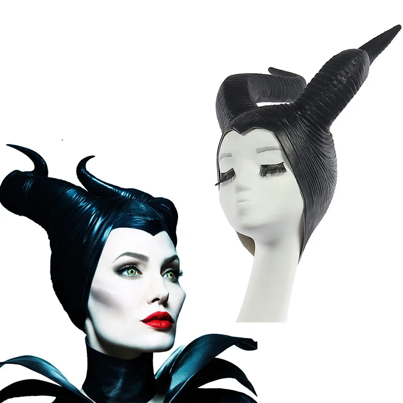 X-COSTUME, высокое качество, черный латексный головной убор Maleficent, черный головной убор для косплея, головные уборы для Хэллоуина, вечерние аксессуары для женщин