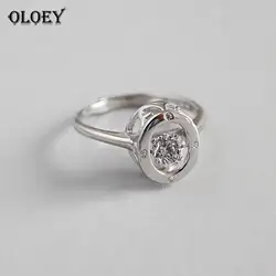 Oloey геометрический циркон перстни для Для женщин женский из натуральной 925 пробы серебро открытым Регулируемый кольцо Fine Jewelry подарок YMR271