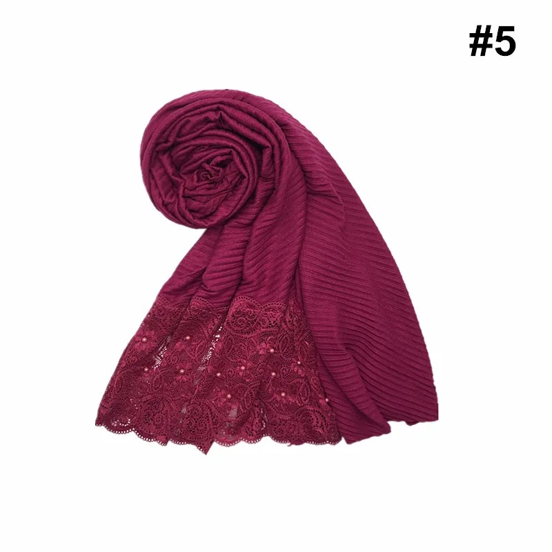 Новейшая Сдавленная сморщенная кружевная ткань Хиджаб Аксессуары простой Одноцветный обруч кашне в мусульманском стиле - Цвет: color 5