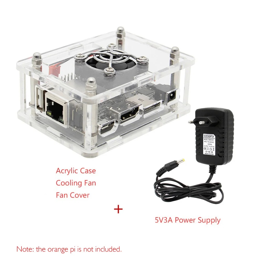 

Orange Pi One Plus Acrylic Case Protective Shell + 5V 3A Power Supply Power Apdater + Fan Kit For Orange Pi One Plus