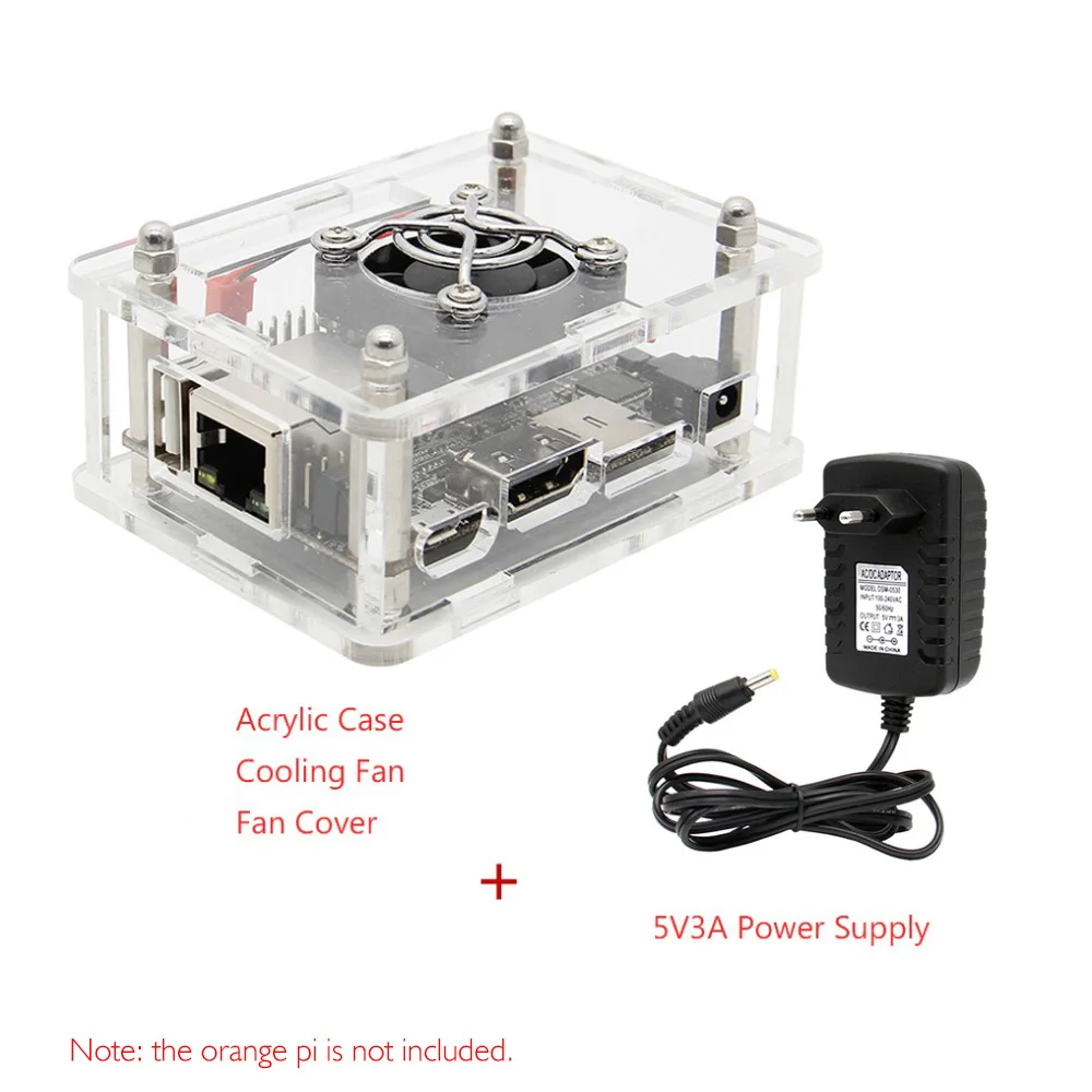 Оранжевый Pi один плюс акриловый чехол Защитный корпус + 5 В 3A блок питания Apdater + Вентилятор Комплект для оранжевого Pi один плюс