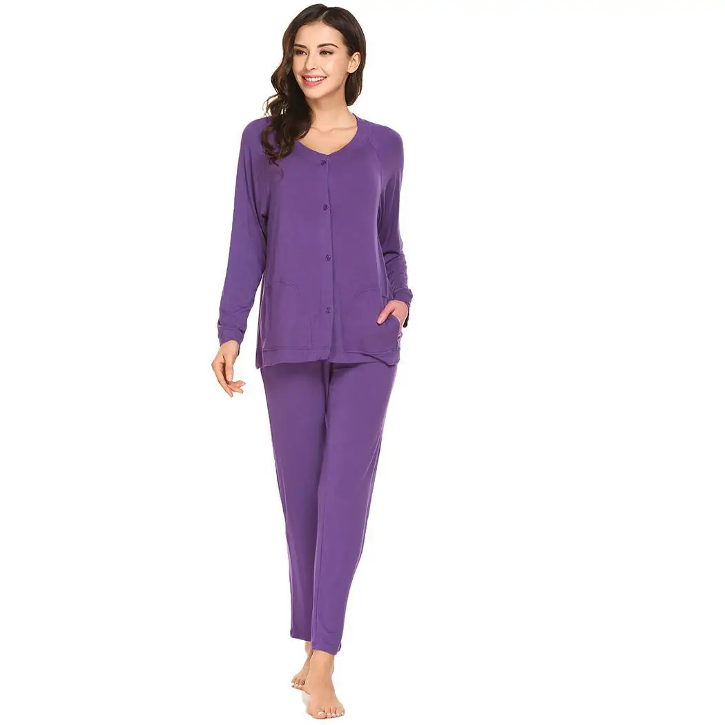 Ekouaer Women Soft Pajamas Set Modal Sleepwear V Neck Long Sleeve