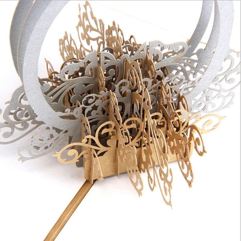  Wedding Invitations Cards 3D Pop Up Ring Card Cardboard Ring Wedding Birthday Christmas Laser Cut I - 33043394798