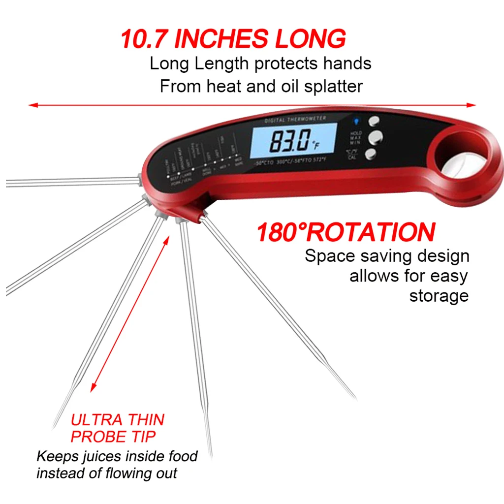 Термометр для барбекю цифровой для барбекю с Длинный зонд для мяса водонепроницаемый мгновенное считывание калибровки подсветка термометры