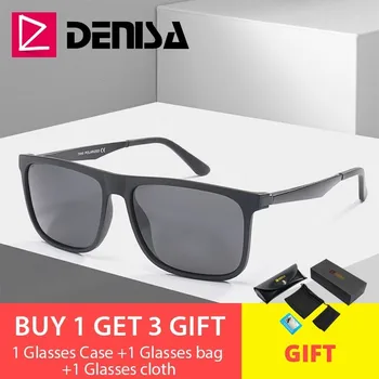 

DENISA Classic Vintage TR90 Frame Square Mens Sun Glasses Brand Designer Polarized Sunglasses Outdoor Sports Goggles UV400 T0040
