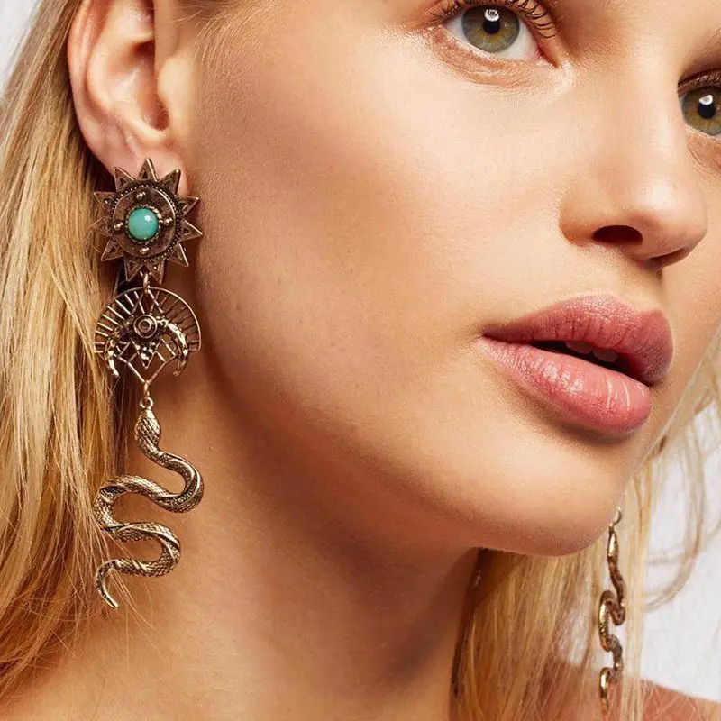

High Quality Exotic Ethnic Style Earrings Egyptian Earrings Sun Pharaoh Snake Long Earrings New For Women Girl Lady Female Punk