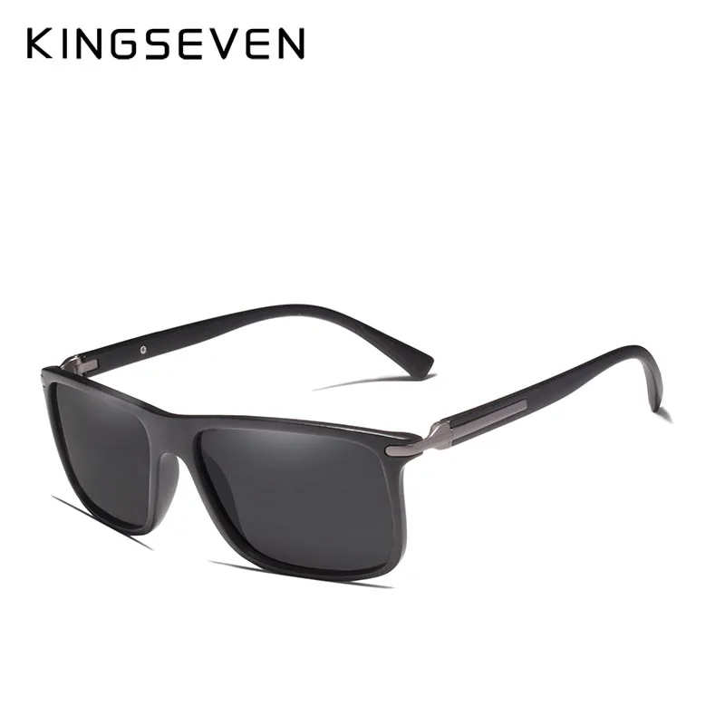 KINGSEVEN брендовые классические квадратные пластиковые поляризационные мужские солнцезащитные очки Oculos de sol мужские солнцезащитные очки водительские очки для рыбалки - Цвет линз: Bright black