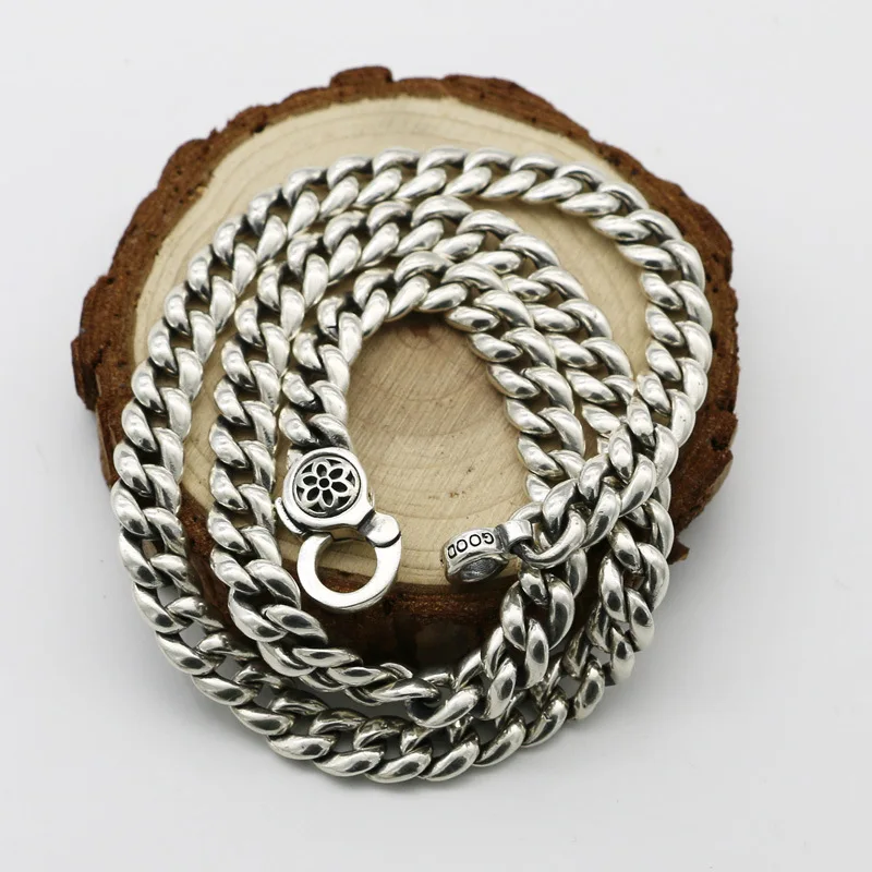 

Punk Style S925 Sterling Silver Retro Thai Silver Cherry Chain Whip Necklace Male And Female Rough Section Chain Clavicle Chain