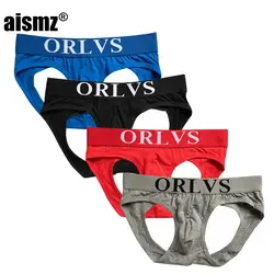 Aismz 4 шт/лот jockstrap Sissy сексуальные трусики, мужское нижнее белье трусики-танга Танга Экзотические мужские трусы нижнее белье хлопок az103