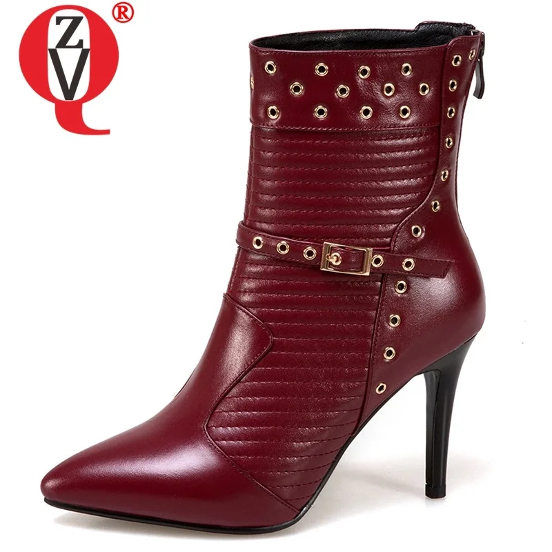

ZVQ woman shoes winter new fashion sexy pointed toe handmade genuine leather party ankle boots outside high heels ladies shoes
