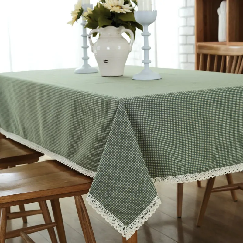 Polyester Cotton Tablecloth Modern Minimalist Green Plaid Coffee