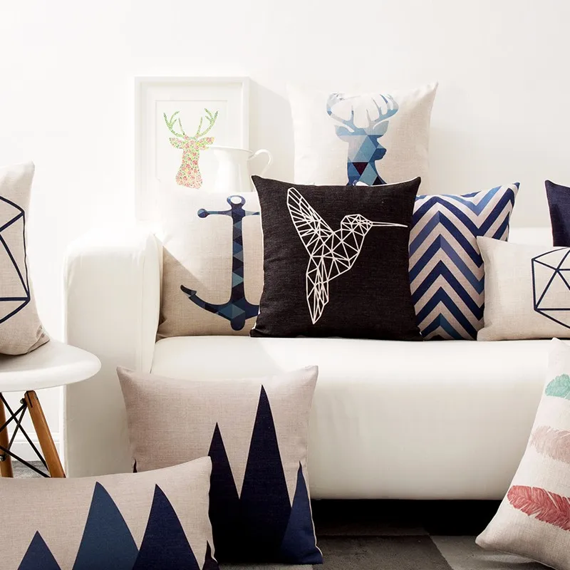 Декоративный чехол для диванных подушек с геометрическим рисунком, разноцветными животными, оленями, в скандинавском стиле, хлопок, лен, наволочка для дивана, домашний декор