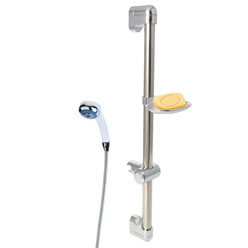 

Stainless Steel Shower Head Holding Rod With Soap Box Adjustable Lifting Rods