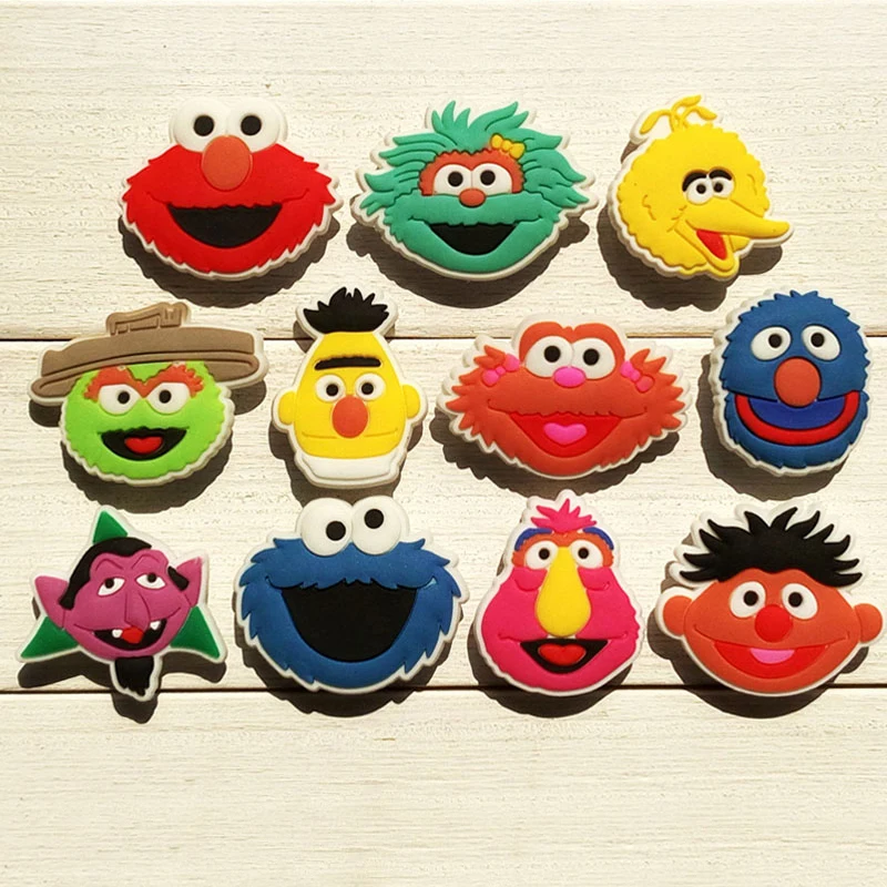 

Mixed 100pcs Sesame Street Shoe Charms Shoe Accessories Decor for Silicone Wristbands Bracelets Croc Charms JIBZ Kids Gift