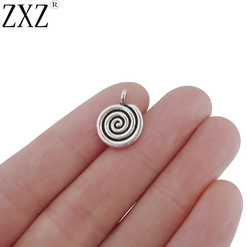 

ZXZ 20pcs Antique Silver Tone Spiral Swirl Charms Pendants Beads 2 Sided for Jewelry Making Findings 16x12mm