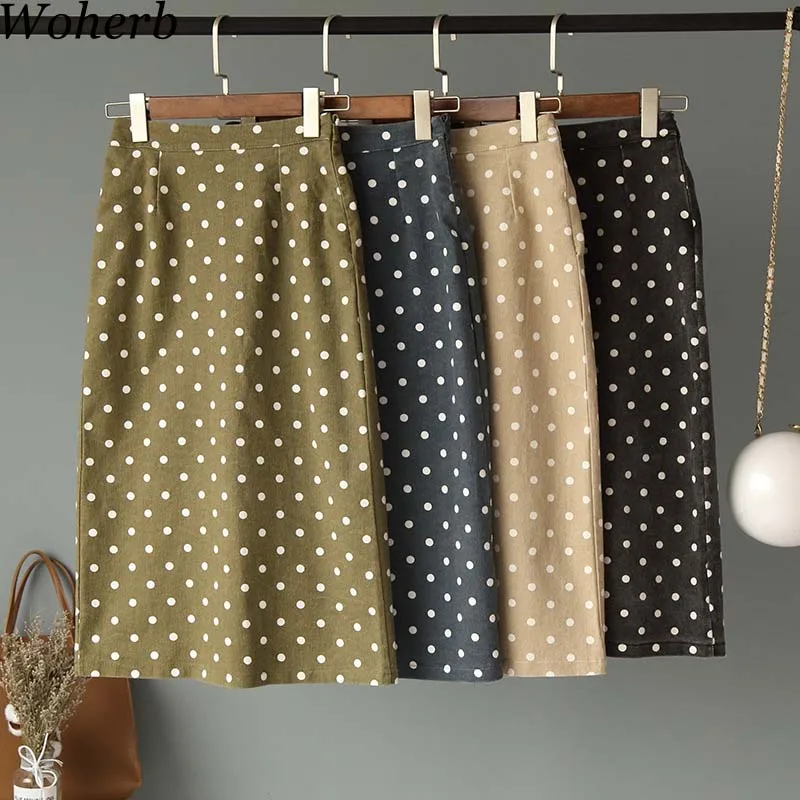 

Woherb Korean Style Women Pencil Skirt Casual Elastic Waist Long Skirt Dots Printed 2019 Summer Sweet Skirt Vintage Jupe 20948