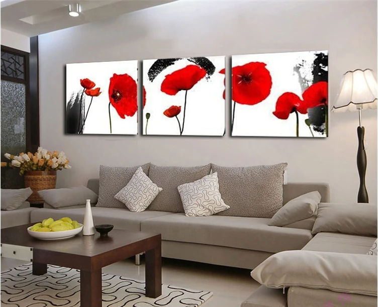 www.bagssaleusa.com : Buy Red Poppies Flower 3 Piece Wall Art Canvas Prints Cheap Modern Paintings ...