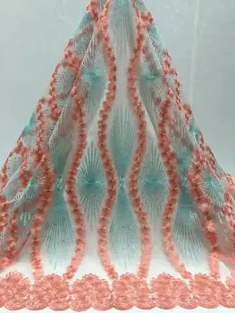 

High-end fashionable French lace fabric high quality african tulle lace with stones for woman party dress 5 yards/lot Peach pink