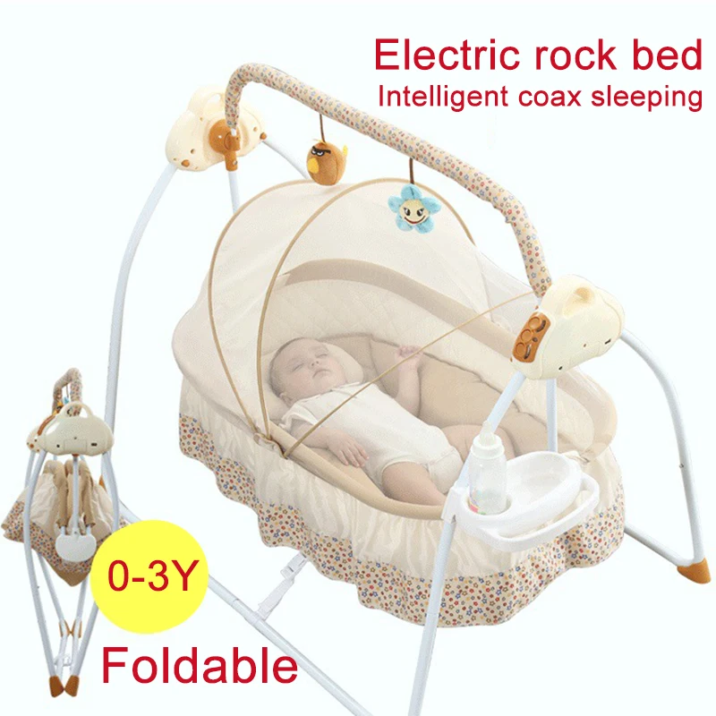 Large Electric Baby Cradle with Music Sleeping Artifact Portable Foldable Crib Baby Rocking Chair Baby Bassinet
