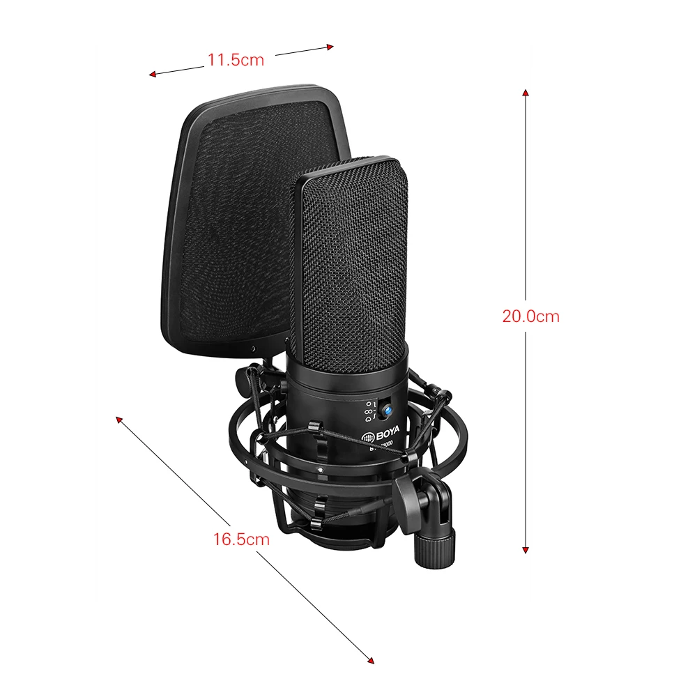 BOYA профессиональный конденсаторный микрофон Микрофон комплект поддержка кардиоидный/всенаправленный/Двунаправленный с двухслойным поп-фильтром шок