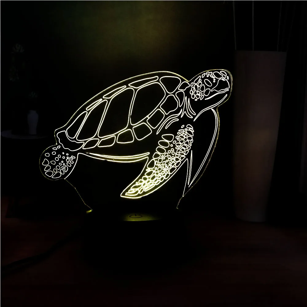 Милый морской черепаха 3D светодиодный акриловая панель иллюзия RGB домашний прикроватный USB дистанционный светильник для настроения праздничный детский подарок приз