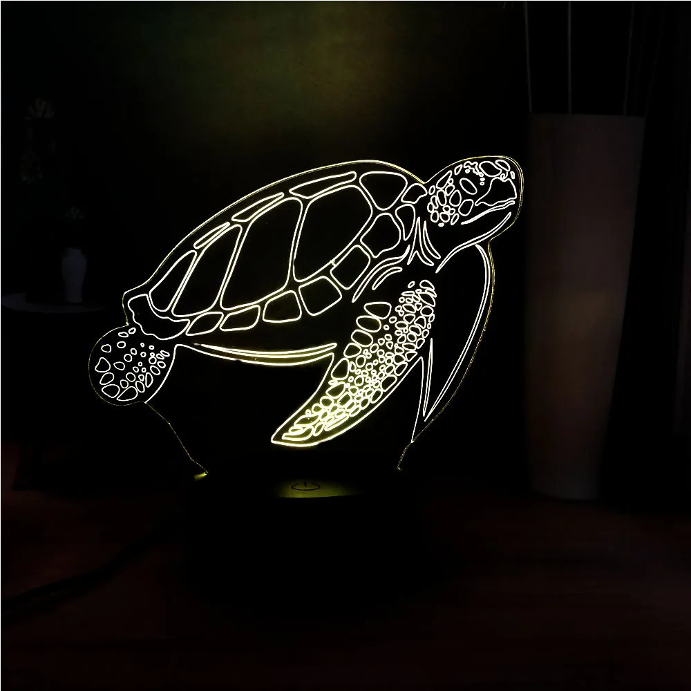 Милый новый морской черепаха 3D светодиодный акриловая панель иллюзия RGB домашний