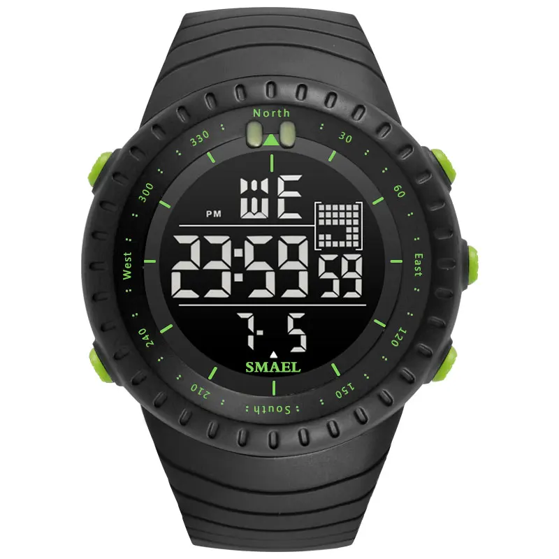 SMAEL Топ люксовый бренд цифровые часы мужские часы militar армейский зеленый черный 1237 Водонепроницаемый светодиодный спортивный relogio masculino цифровой - Цвет: Black Green