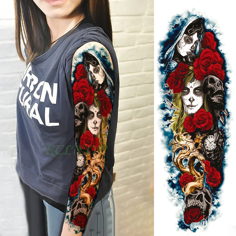 

Waterproof Temporary Tattoo Sticker clown skull flower full arm large size fake tatto big flash tatoo sleeve for men women girl
