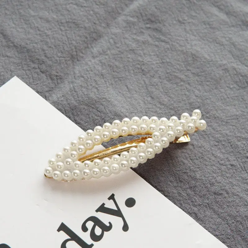 Fashion Women Pearl creaseless letter creaseless small Hair Clip Snap BarretteBobby heart metal Women Hair Accessories Gift