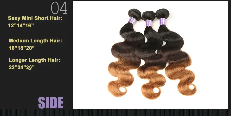 ALIMICE Ombre Indian Hair Body Wave Hair 3 Bundles T1B430 Ombre Human Hair Weaves Bundles Three Tone Non Remy Hair Extensions (9)