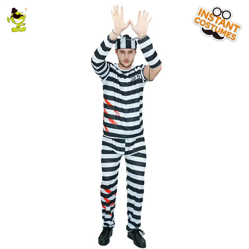 Halloween Costumes With Black And White Stripes - Mens Prisoner Costume Adult Halloween Costume for Men Black and White