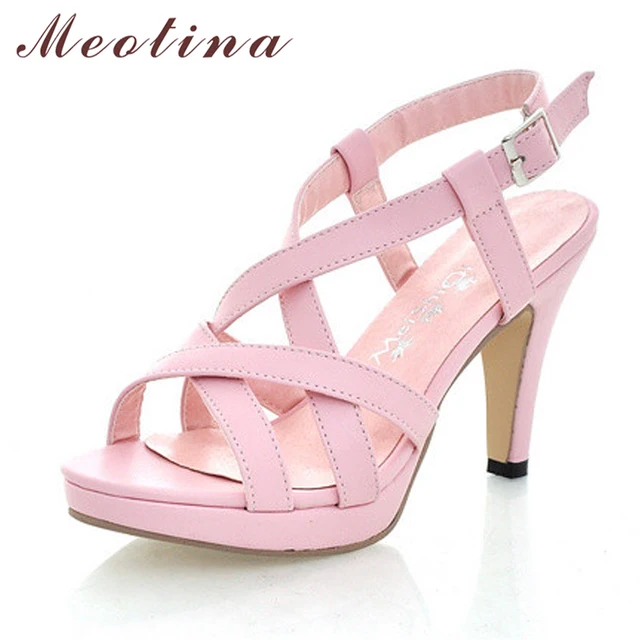 Meotina Women Sandals Gladiator Sandals Shoes Summer Platform Sandals Big Size 10 42 High Heels Female Cutout Pink Ladies Shoes