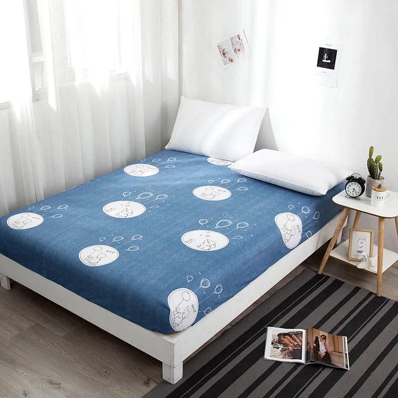 Simple New Printed Matress Cover Anti Dust Mite Mattress Protector Pad Air-Permeable Fitted Sheet Bed Linens with Elastic